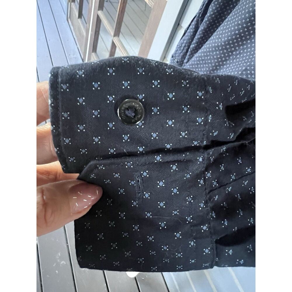 ✨ Good Man Brand - Navy Blue Dots Longsleeve Men’s Dress Shirt ✨ Medium Cotton - Picture 4 of 8